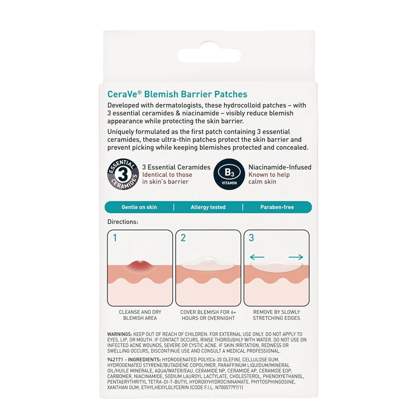 CeraVe Blemish Barrier Patches With 3 Essential Ceramides, Niacinamide, Hydrocolloid Patches, Ultra-Thin Invisible, For Blemishes, Sensitive Skin Suitable, Hypoallergenic, Non-Comedogenic, 22 Pack