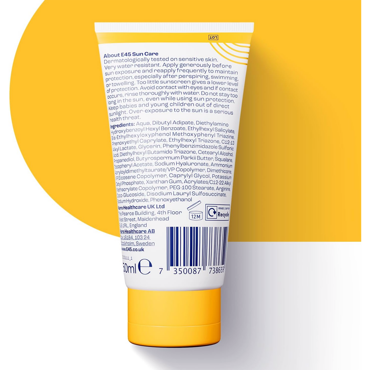 E45 SPF 50+ Sensitive Sun Cream for Face 50ml | Hyaluronic Acid Sunscreen | UVA & UVB Protection | Fragrance-Free | Dermatologically Tested | Suitable for Dry, Sensitive & Eczema-Prone Skin