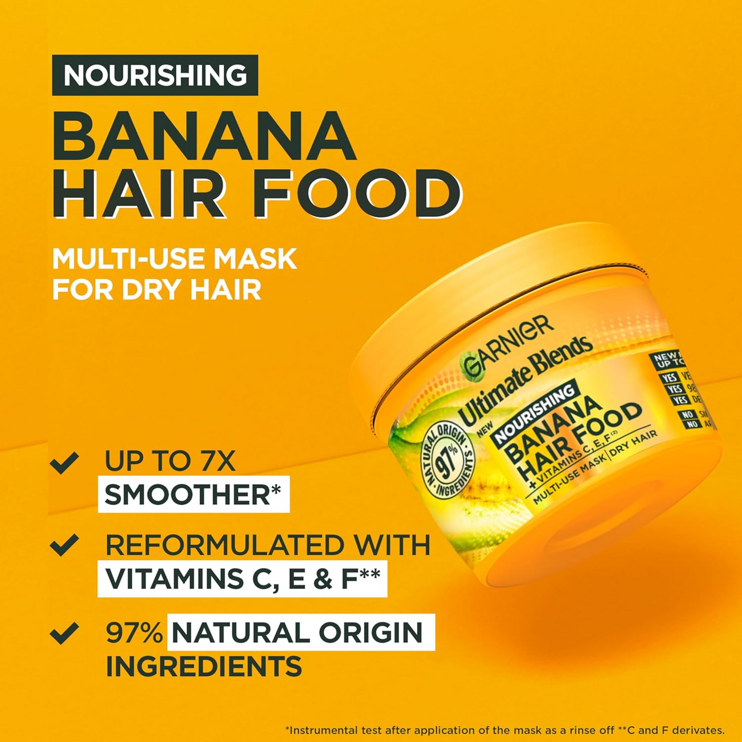 Garnier Hair Food Multi-use Hair Treatment Mask, Nourishes and Conditions, Ideal for Dry Hair, No Silicones, Vegan Formula, Banana, Ultimate Blends, 400ml