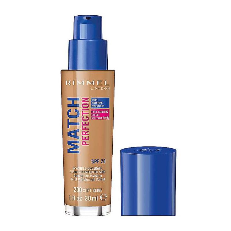 Rimmel Match Perfection Foundation 200 Soft Beige, Medium Coverage, 24hr Hydration,