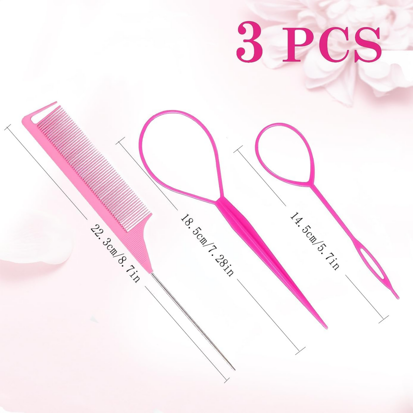 Topsy Tail Hair Tool, MORGLES French Braid Loop Tool with Rat Tail Comb, Pink
