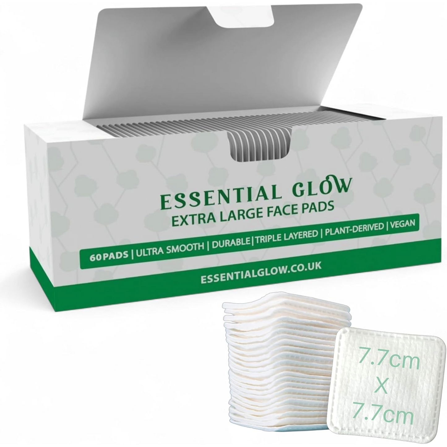 60 XL Face Cotton Pads for Adults and Babies – Triple Layered - Lint Free - Large Premium Organic Square Cotton Wool Pads – Makeup Remover, Cleansing, Exfoliating, Skincare - Pack of 1