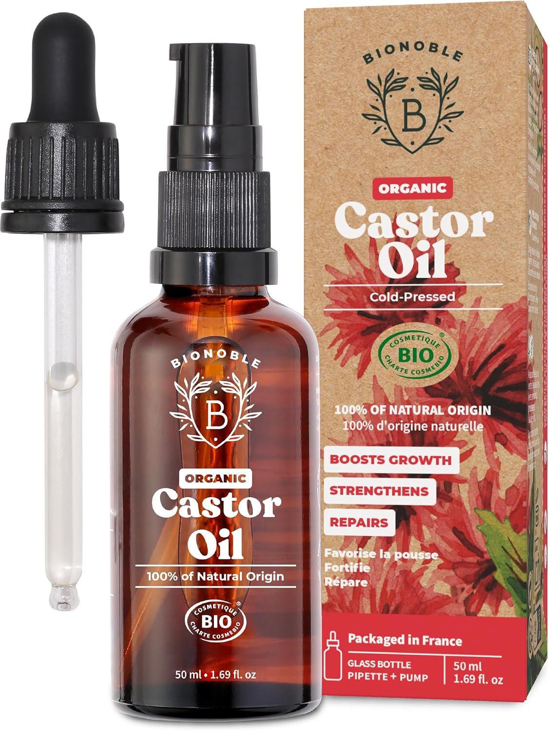 BIONOBLE Organic Castor Oil Cold Pressed - Hexane Free, 100% Natural - 50ml