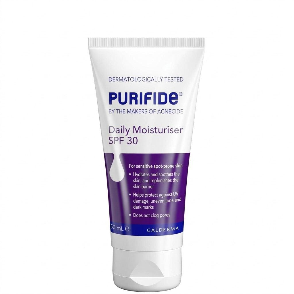 Purifide Daily Moisturiser SPF 30 tube on a white background
