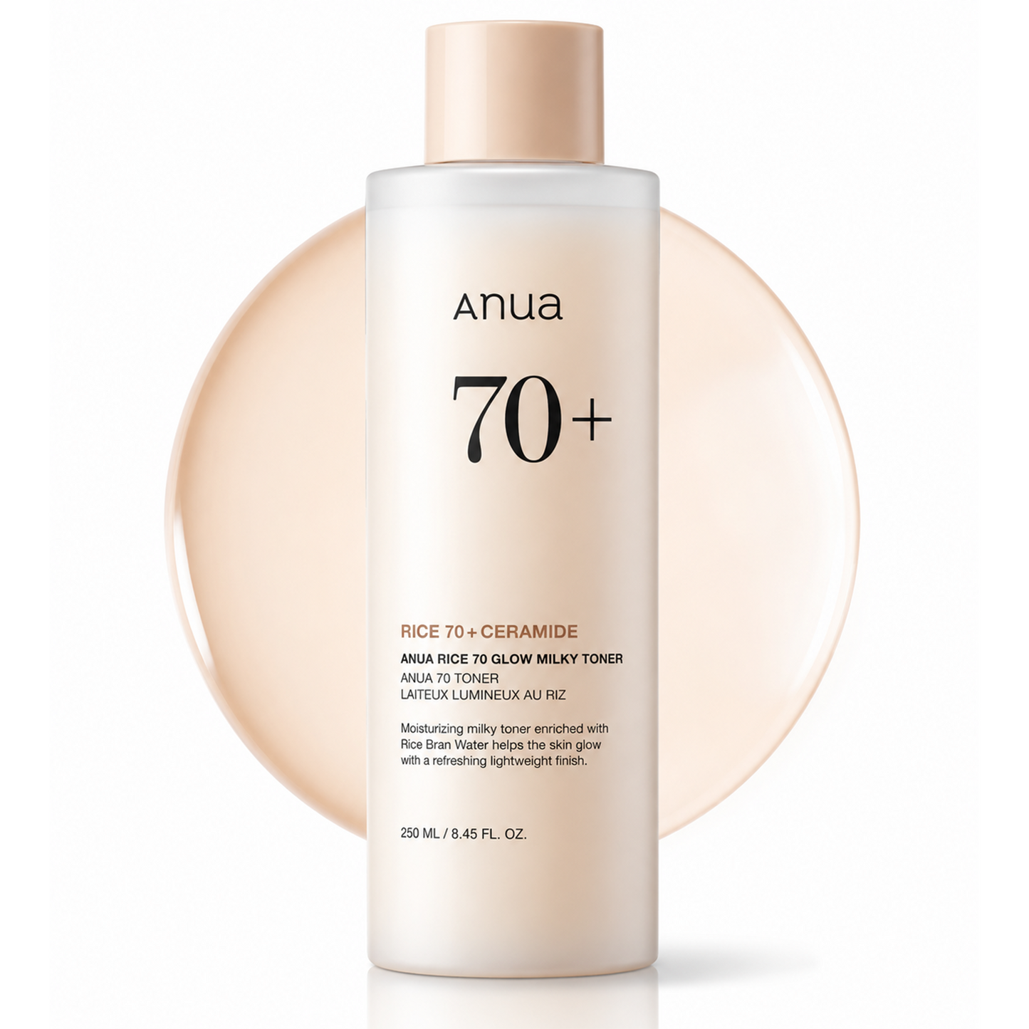 Anua Rice 70 Glow Milky Toner, Glass & Dewy Skin, Hydrating & Barrier Care, Rice Water, Niacinamide, Ceramides, All Skin Types, Fragrance-Free, Non Comedogenic, Korean Skincare, 8.45 fl.oz