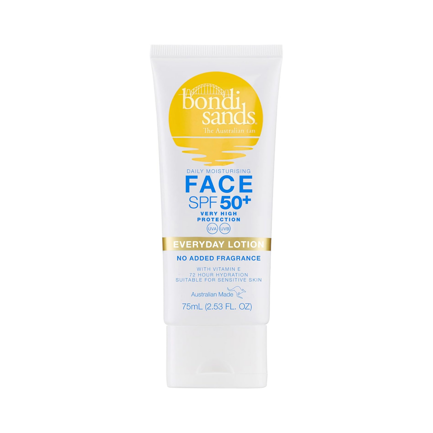 Bondi Sands Fragrance Free Face Sunscreen Lotion SPF 50+ | Gentle Formula Moisturises + Provides Broad-Spectrum Protection, Enriched with Aloe Vera and Vitamin E, Cruelty Free | 75 mL/2.53 Oz