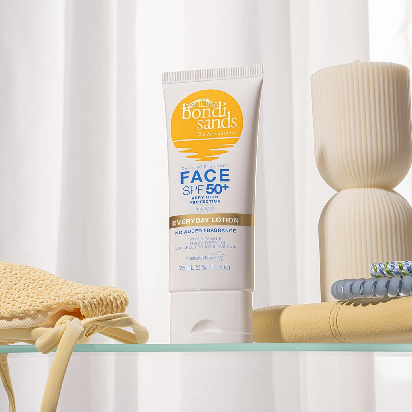 Bondi Sands Fragrance Free Face Sunscreen Lotion SPF 50+ | Gentle Formula Moisturises + Provides Broad-Spectrum Protection, Enriched with Aloe Vera and Vitamin E, Cruelty Free | 75 mL/2.53 Oz