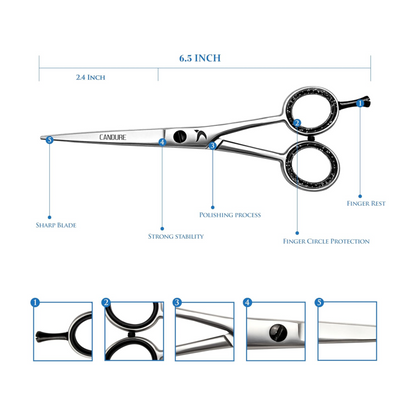 Candure Hairdressing Barber Hair Scissor for Professional 6.5 inch Hairdressers Barbers Stainless Steel Hair Cutting Shears - for Salon Barbers, Men, Women, Children and Adults (Japanese, 6.5")