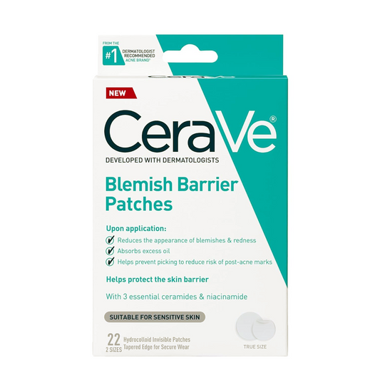 CeraVe Blemish Barrier Patches With 3 Essential Ceramides, Niacinamide, Hydrocolloid Patches, Ultra-Thin Invisible, For Blemishes, Sensitive Skin Suitable, Hypoallergenic, Non-Comedogenic, 22 Pack