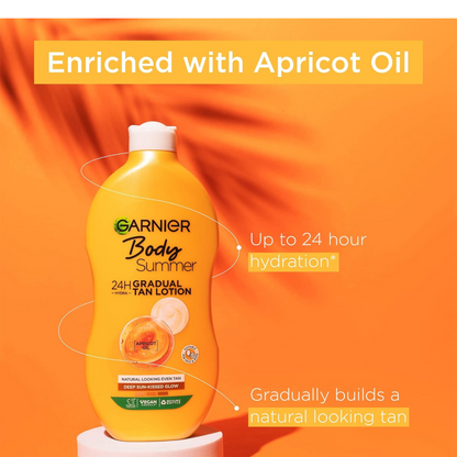 Garnier Summer Body Deep Gradual Tan Moisturiser 400ml | Face & Body Self-Tanning Lotion | 24Hr Hydration | Natural Sun-Kissed Glow | Fast-Absorbing Vegan Formula