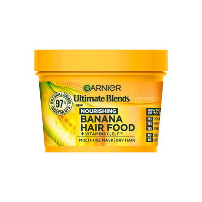 Garnier Hair Food Multi-use Hair Treatment Mask, Nourishes and Conditions, Ideal for Dry Hair, No Silicones, Vegan Formula, Banana, Ultimate Blends, 400ml