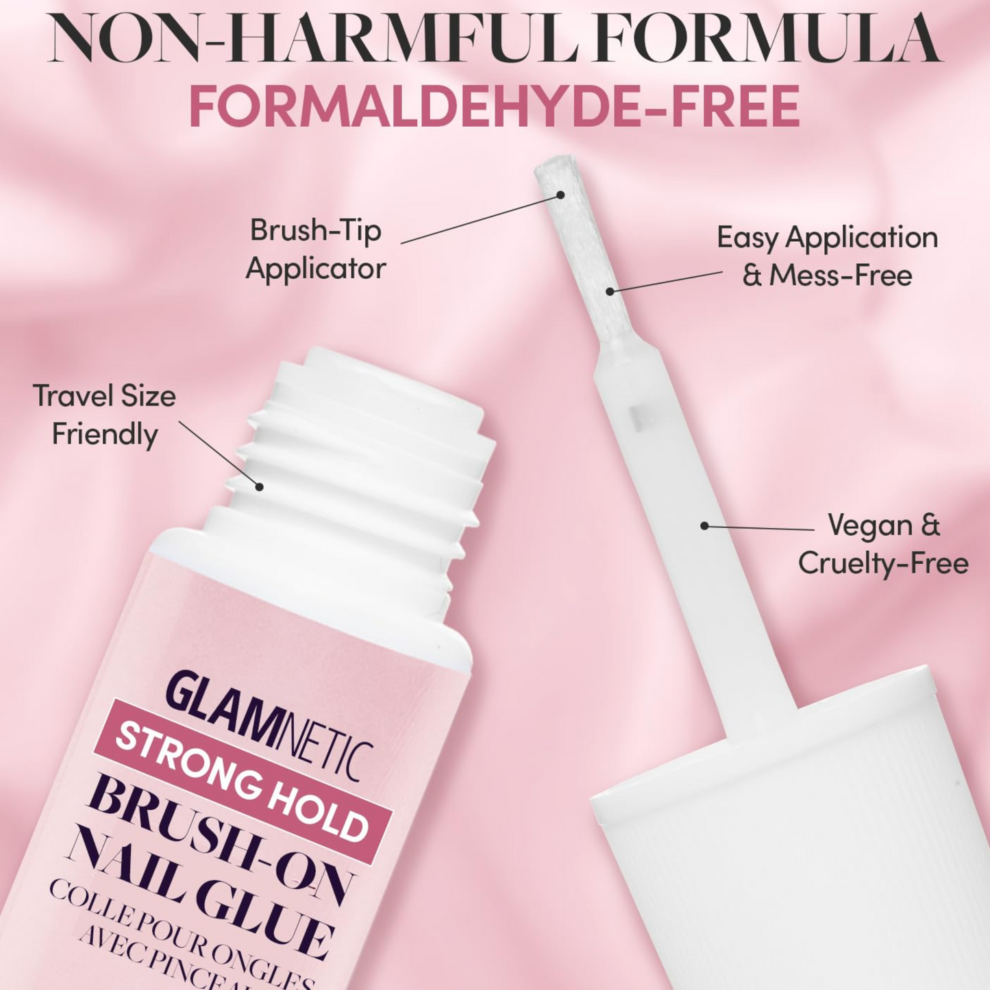 Glamnetic Super Strong Brush On Nail Glue | Brush Tip Applicator, Mess Free, Travel Friendly, Vegan | Durable & Long-Lasting | .24 oz