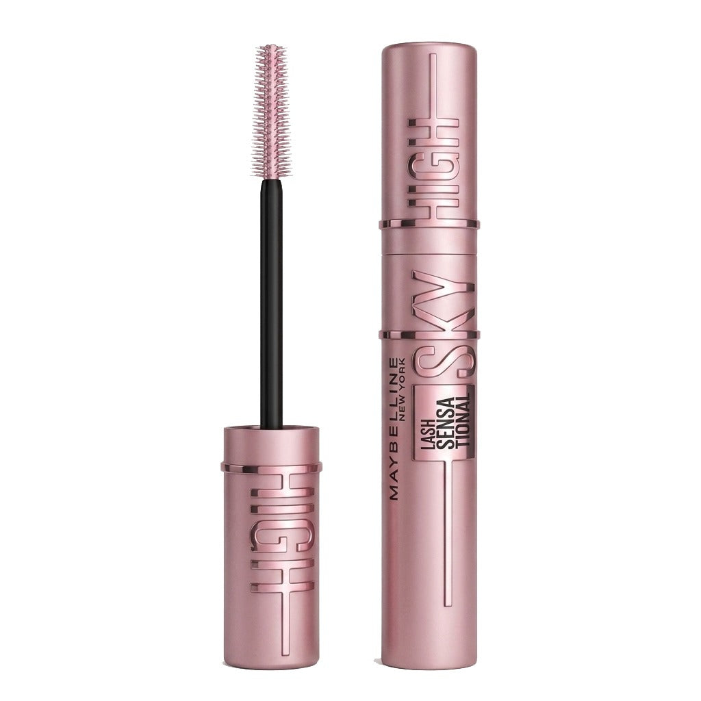 Maybelline High Definition Sky Mascara with brush on a white background