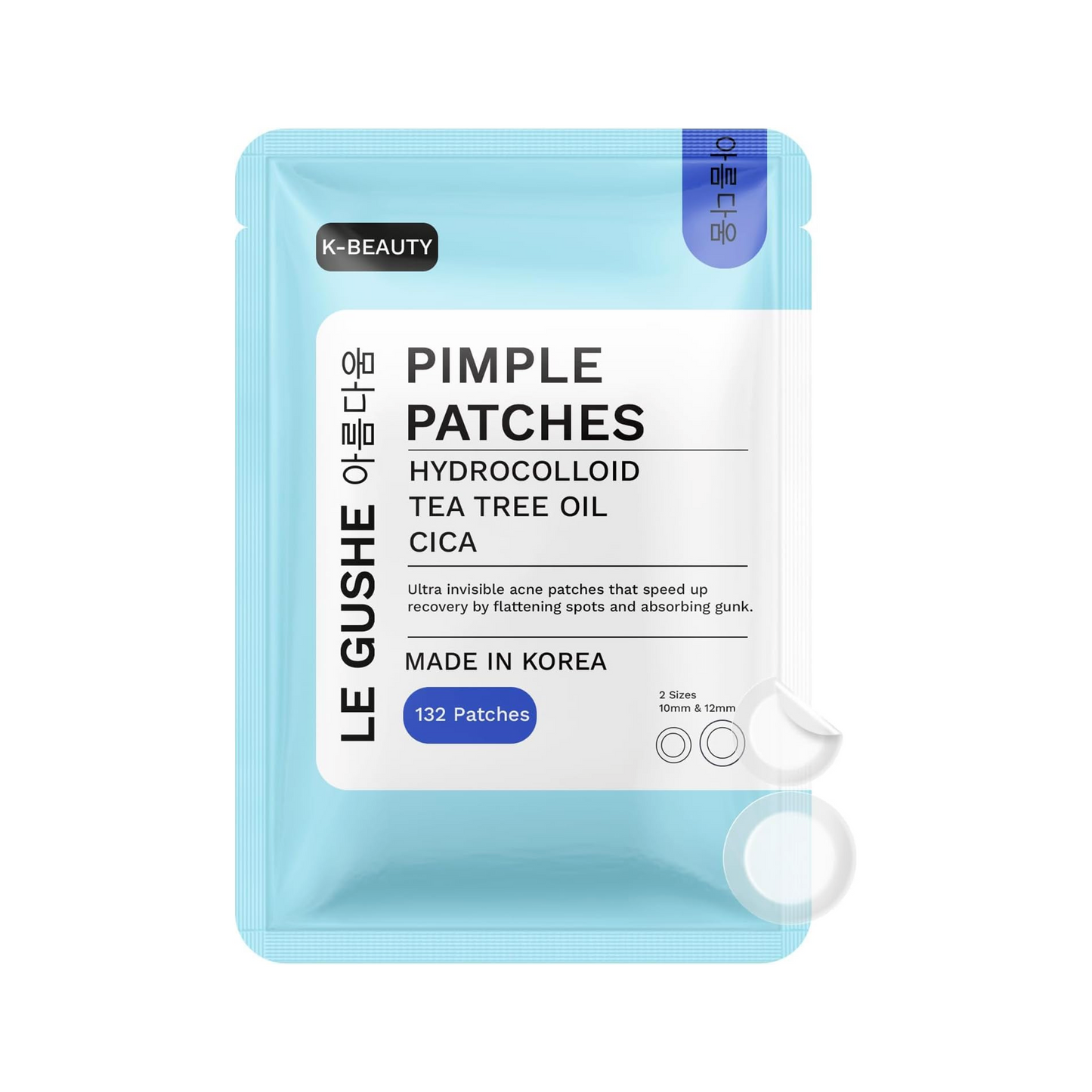 LE GUSHE K-BEAUTY Pimple Patches for Face (132 dots) - Hydrocolloid Acne Patch for Zits and Blemishes - Invisible Blemish Patches | Spot Cover Stickers for Glowing Skin | Korean Skin Care