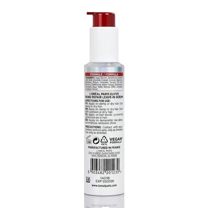 Hair serum bottle with label on a white background