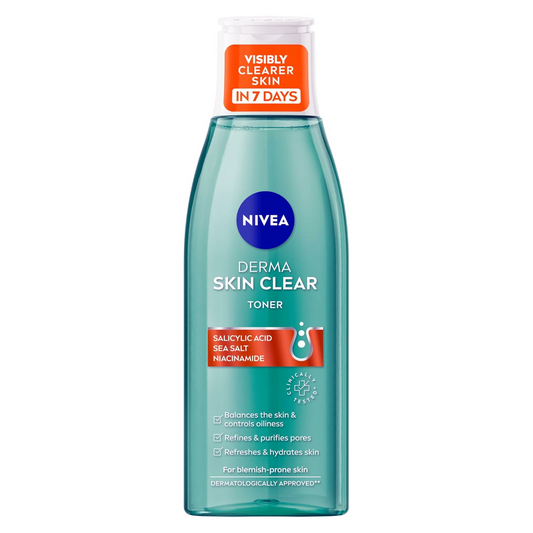 NIVEA Derma Skin Clear Toner (200ml), Cleansing and Hydrating Salicylic Acid Toner Enriched with Niacinamide to Rebalance and Remove Impurities, For Blemish-Prone Skin
