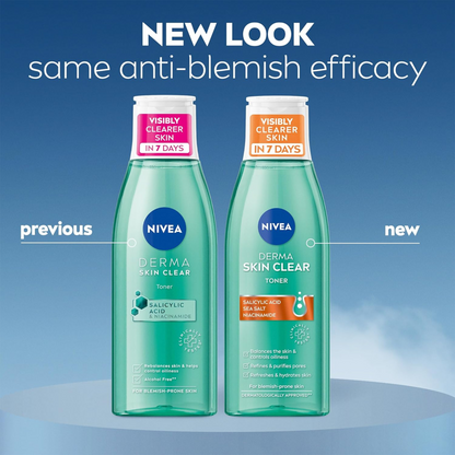 NIVEA Derma Skin Clear Toner (200ml), Cleansing and Hydrating Salicylic Acid Toner Enriched with Niacinamide to Rebalance and Remove Impurities, For Blemish-Prone Skin