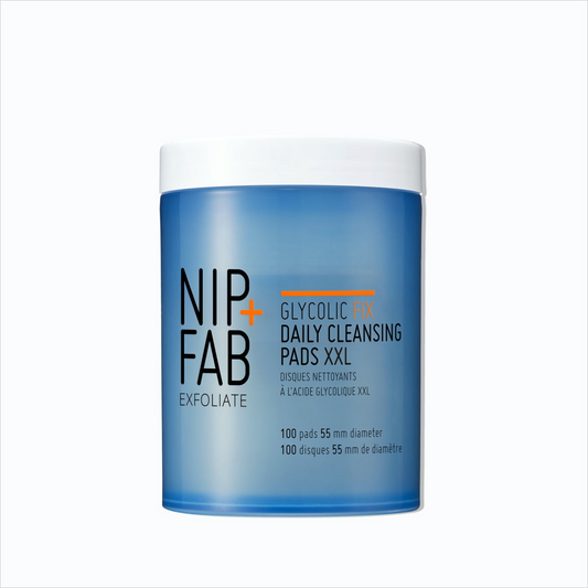 Nip + Fab Glycolic Fix Daily Cleansing Pads XXL – 3% Glycolic Acid AHA Exfoliating Facial Wipes with Hyaluronic Acid for Resurfacing, Brightening & Smoothing, 100 Pads