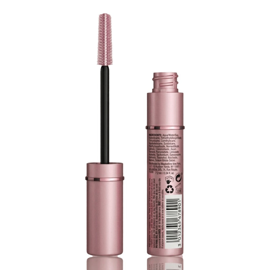 Pink mascara with brush on a white background