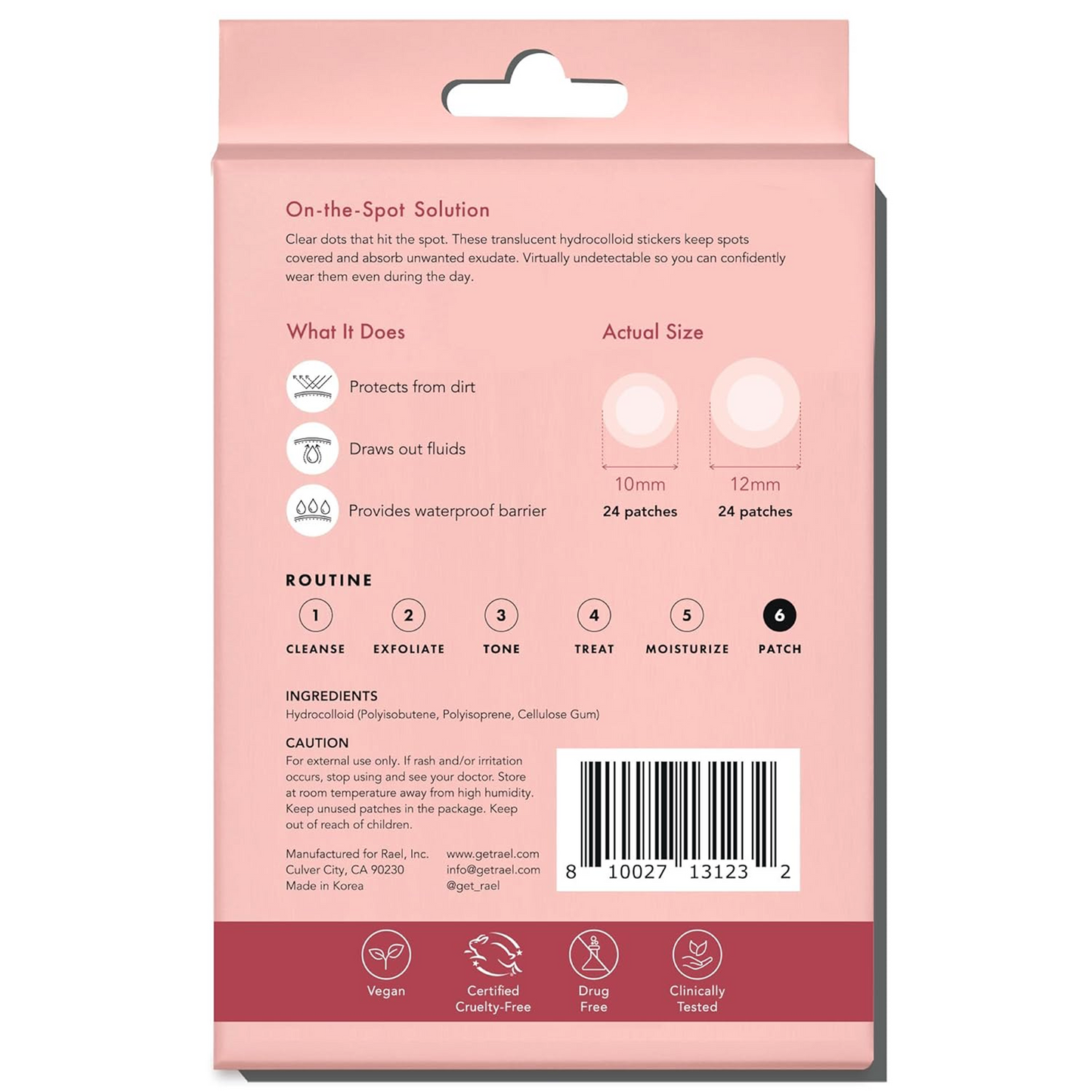 Rael Pimple Patches, Miracle Invisible Spot Cover - Korean Skincare, Hydrocolloid Acne Spot Treatment Patch, Face Stickers, Vegan & Cruelty Free, 2 Sizes (96 Patches)