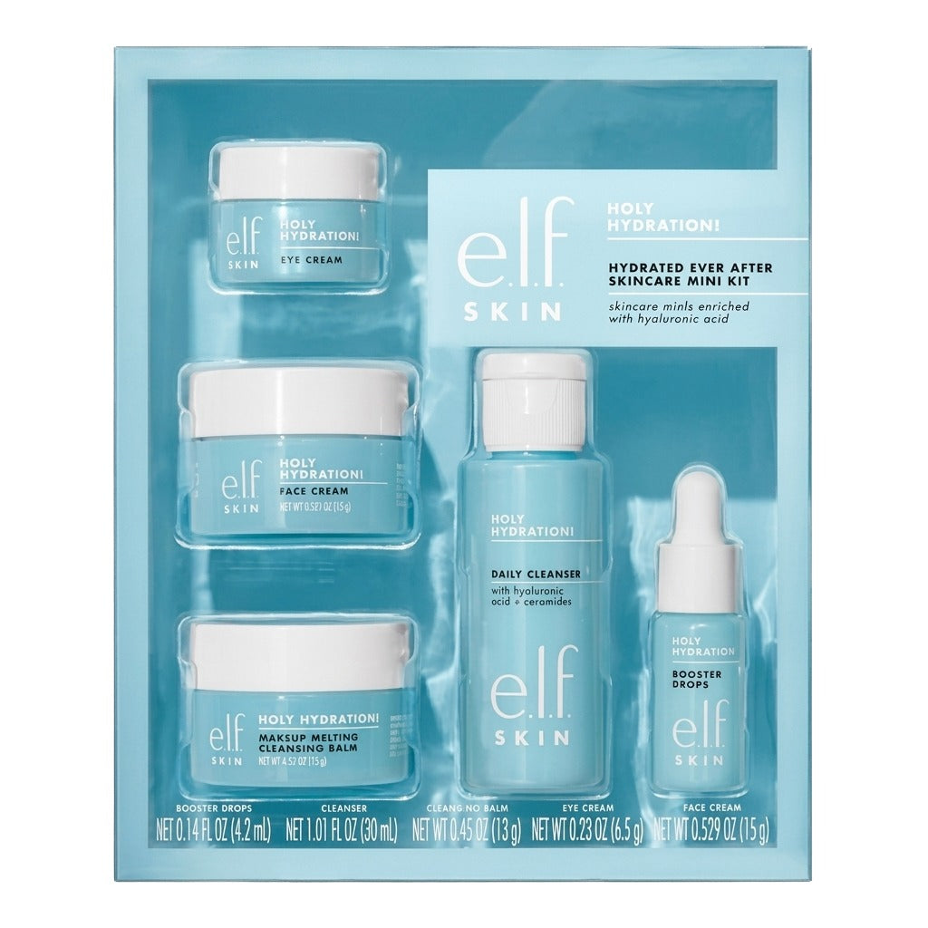 e.l.f. SKIN Hydrated Ever After Skincare Mini Kit, Cleanser, Makeup Remover, Moisturiser & Eye Cream For Hydrating Skin, Airplane-Friendly Sizes