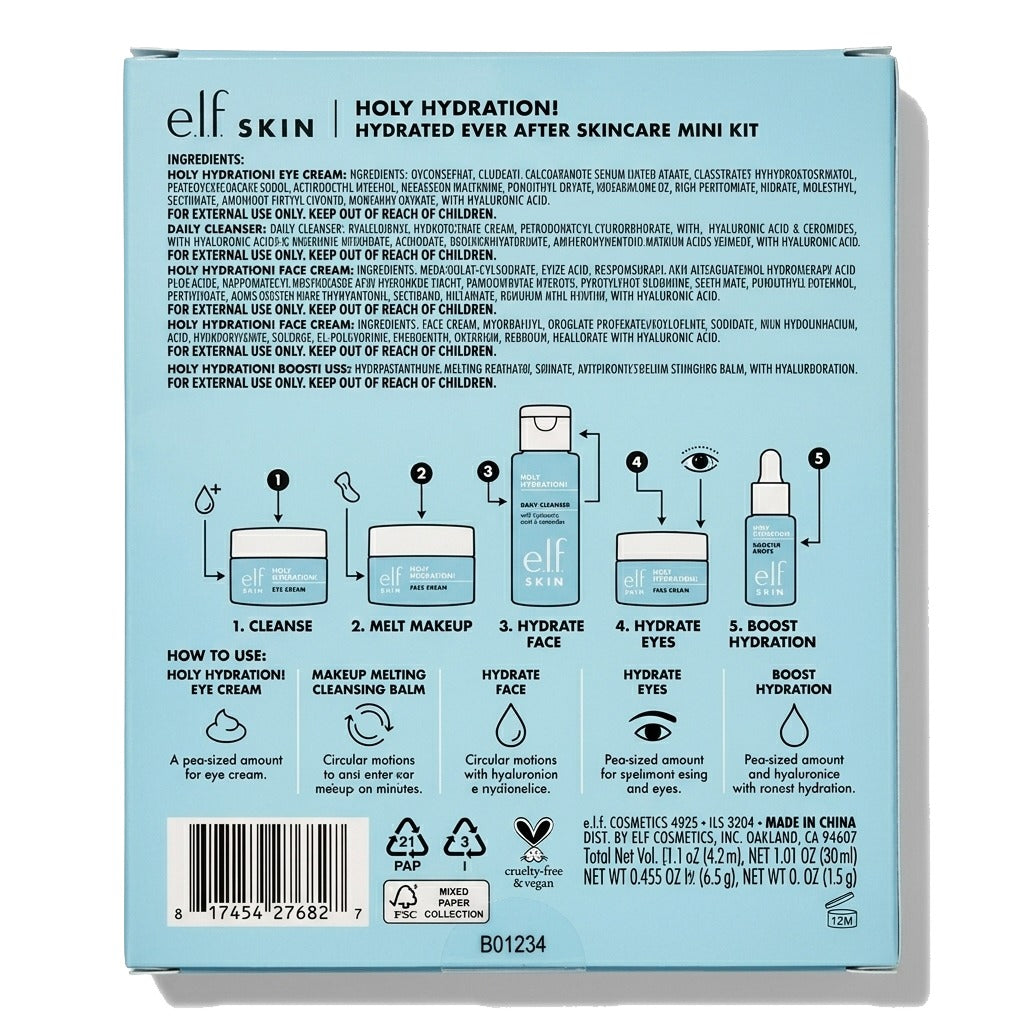 e.l.f. SKIN Hydrated Ever After Skincare Mini Kit, Cleanser, Makeup Remover, Moisturiser & Eye Cream For Hydrating Skin, Airplane-Friendly Sizes