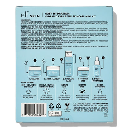 e.l.f. SKIN Hydrated Ever After Skincare Mini Kit, Cleanser, Makeup Remover, Moisturiser & Eye Cream For Hydrating Skin, Airplane-Friendly Sizes