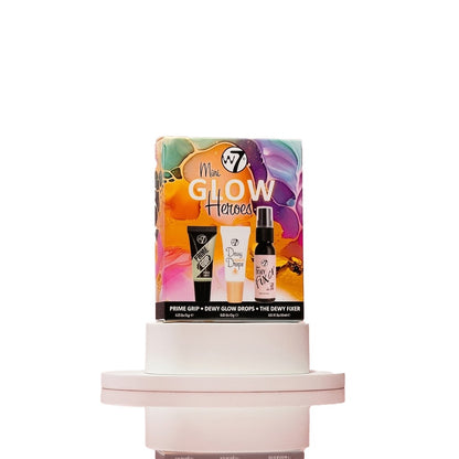 W7 Mini Glow Heroes Gift Set - Travel Size Makeup Minis with Primer, Glow Drops & Setting Spray - Stocking Filler