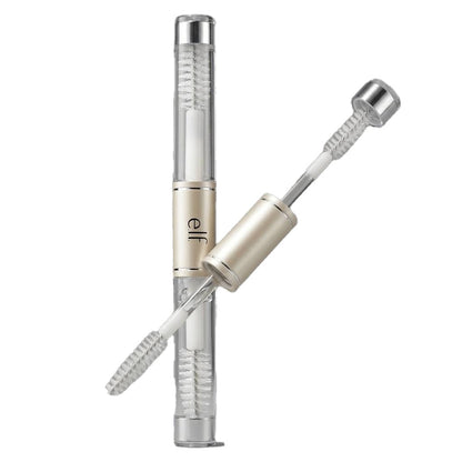 Eyebrow pencil with silver and beige design on a white background
