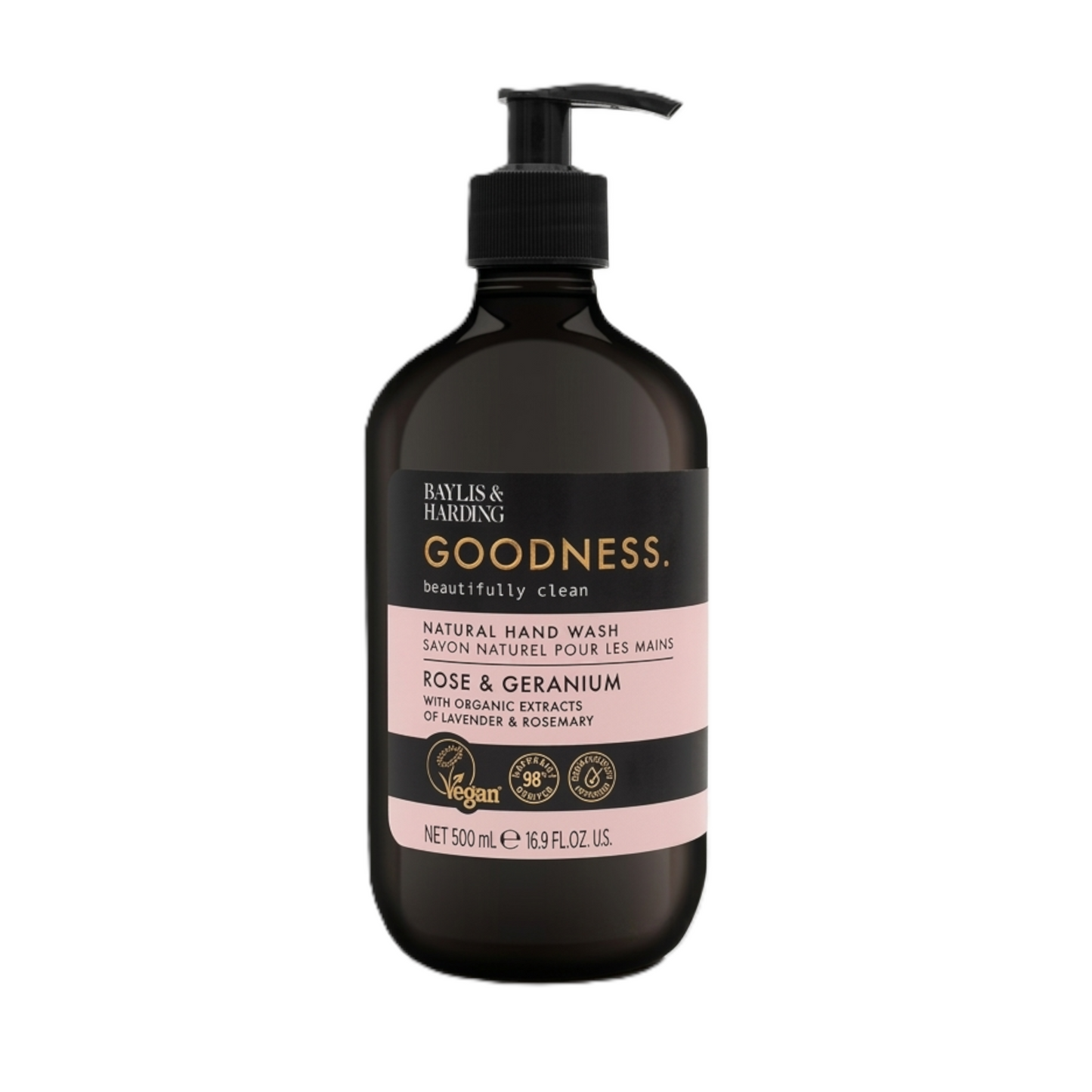 Baylis & Harding Goodness Rose & Geranium Natural Hand Wash, 500 ml (Pack of 1) - Vegan Friendly