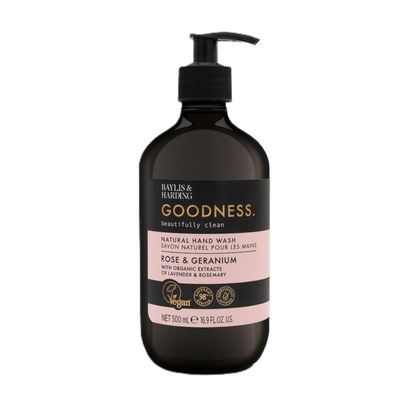 Baylis & Harding Goodness Rose & Geranium Natural Hand Wash, 500 ml (Pack of 1) - Vegan Friendly