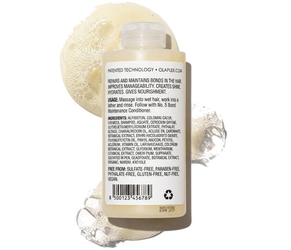 Bottle of hair care product with label on a white background
