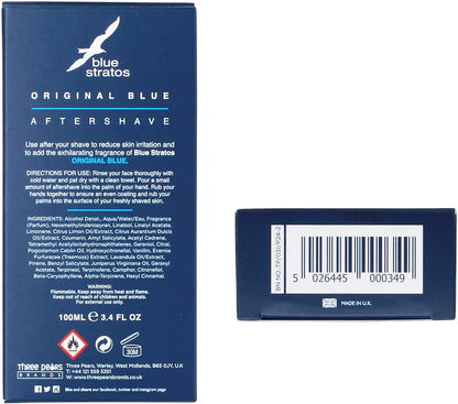 Blue Stratos Aftershave, Original Blue for Men, Bathroom Essential, Mens Aftershave, Classic Scent of Cedarwood, Vanilla, and Musk, 100ml