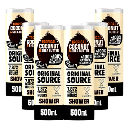Original Source Coconut and Shea Butter Shower Gel, 100 Percent Natural Fragrance, Vegan, Cruelty Free, Paraben Free, Bulk Buy, Pack of 6 x 500 ml