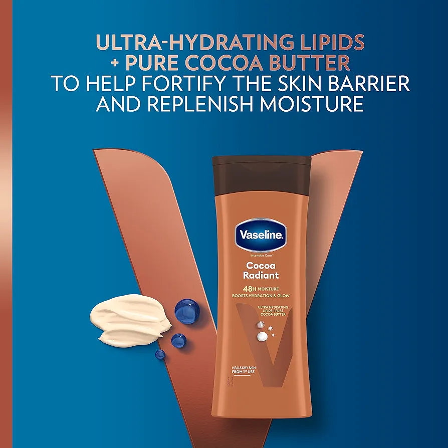 Vaseline Intensive Care Cocoa Radiant Body Lotion with ultra-hydrating lipids and pure cocoa butter for dry skin 200 ml